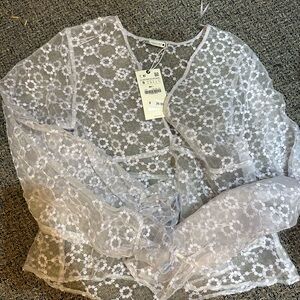 NWT Zara lilac Floral Sheer Top